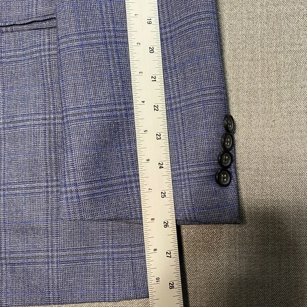 Joseph & Feiss Gold Mens 44R Blue Plaid 100% Wool Blazer Classic Fit Sport Coat